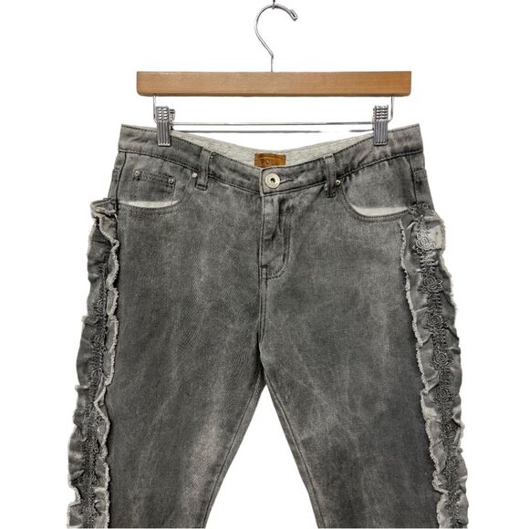 POL | Anthropologie Jeans Pol Ruffle Side Crochet Trim Mid Rise Cropped Gray M - Picture 6 of 12